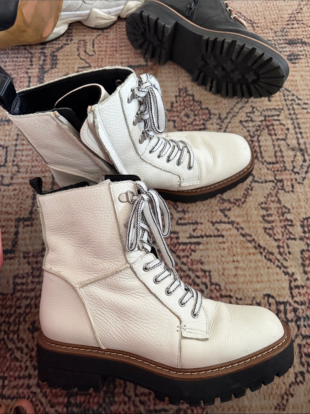 Sam Edelman White Leather Lace-Up Combat Boots - Picture 2 of 6
